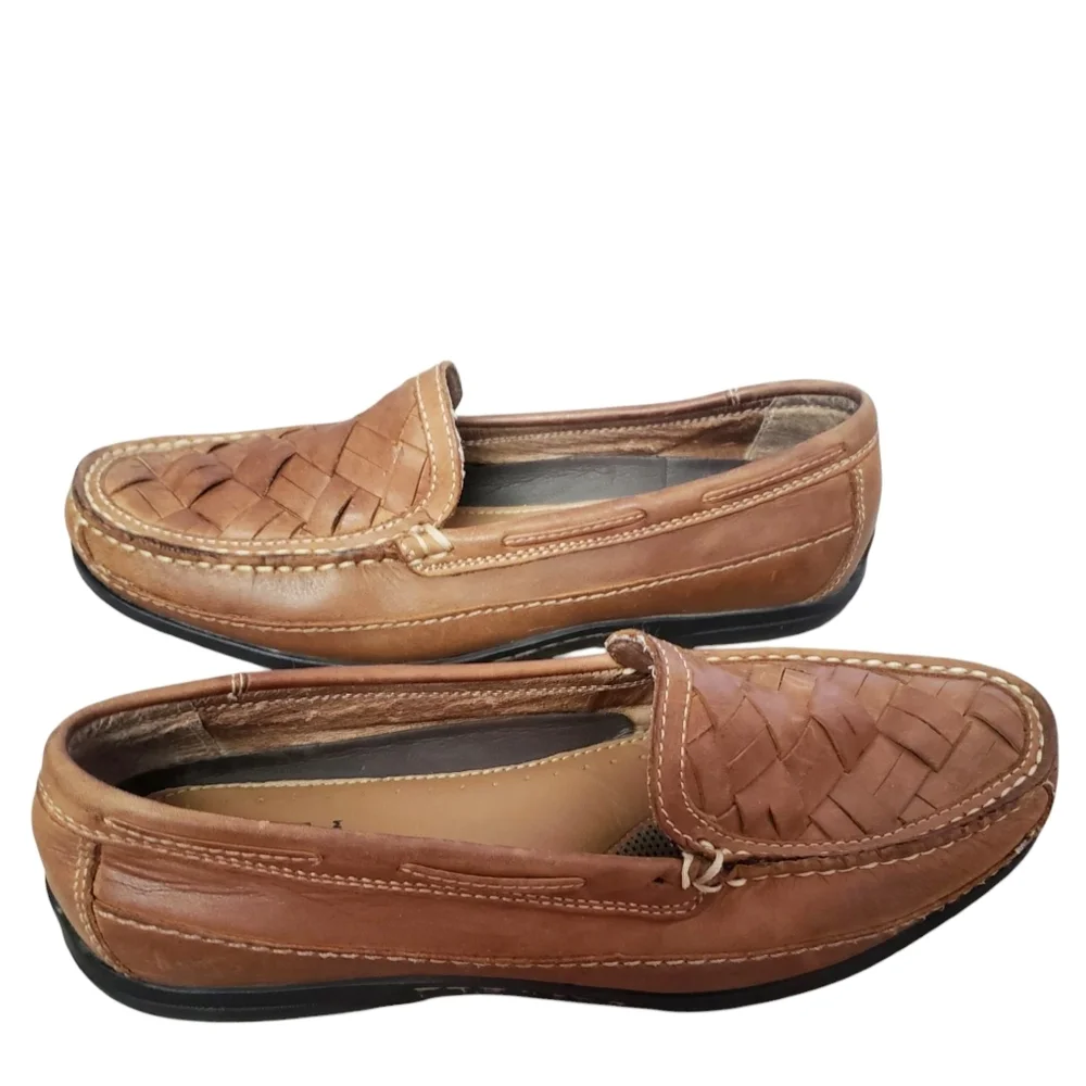 Johnston & Murphy J&M Men's 8.5 Brown Loafer Sheepskin Memory Foam Weaved Shoes